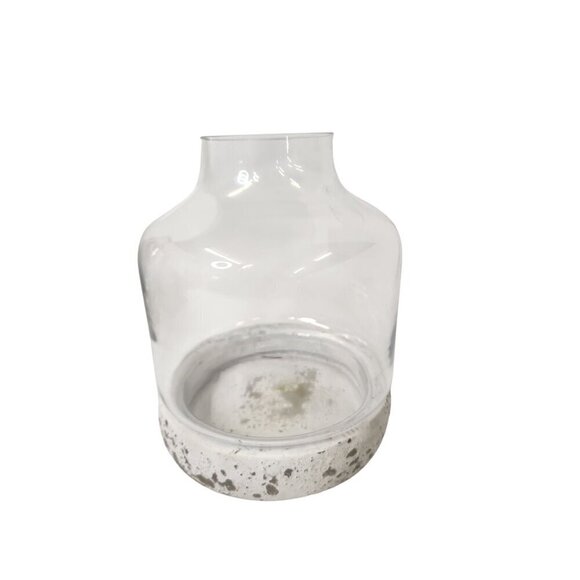 Glass Terrarium with White Concrete Base Modern Rustic Home Decor 8 Inches Tall - Picture 5 of 14